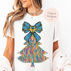 Preppy Coquette Christmas Tree PNG, Abstract Holiday Tree Sublimation, Colorful Christmas Shirt Design, Blue Winter Clipart png for T-shirts
