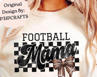 Retro Checkered Football Mama PNG,  Sublimation Design with Coquette Bow, PNG for Game Day