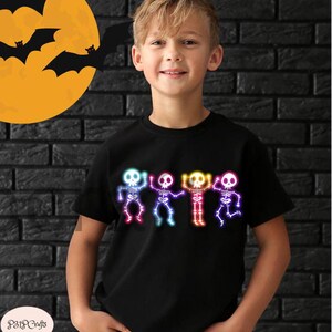 Halloween Skeleton Neon PNG, Cute Glow In the Dark Image, Kids Halloween Shirt Design Skeleton, Spooky Season, Neon Sublimation Png Designs