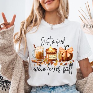 Just a Girl Who Loves Fall PNG, Pumpkin Spice Autumn Sweater Women png 300 DPI, Trendy Fall T-Shirt Design, Fall Digital Download, Cozy Clip Art