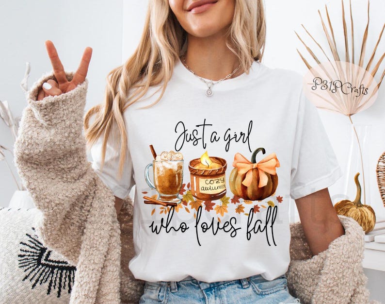 Just a Girl Who Loves Fall PNG, Pumpkin Spice Autumn Sweater Women png 300 DPI, Trendy Fall T-Shirt Design, Fall Digital Download, Cozy Clip Art