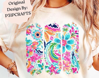 Boho Preppy Floral Brushstroke PNG for Sublimation T-Shirt Design - Cheerful Summer Digital Download