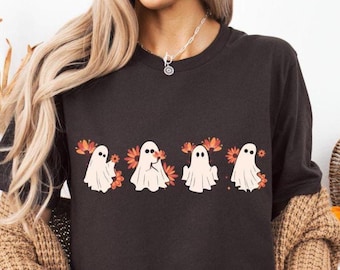 Retro Floral Ghosts PNG: Spooky Season Sublimation (Digital Download)