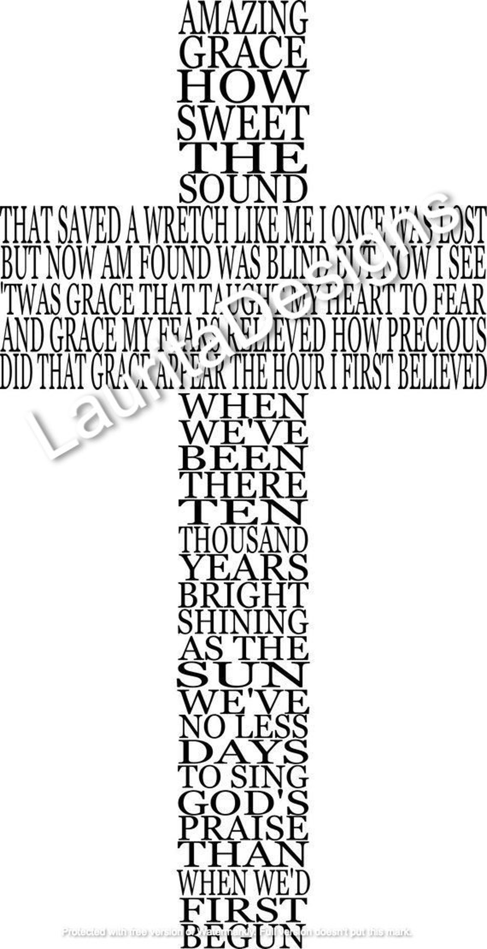 Amazing Grace Lyrics SVG / Amazing Grace Cross SVG / Cut File / Cricut ...