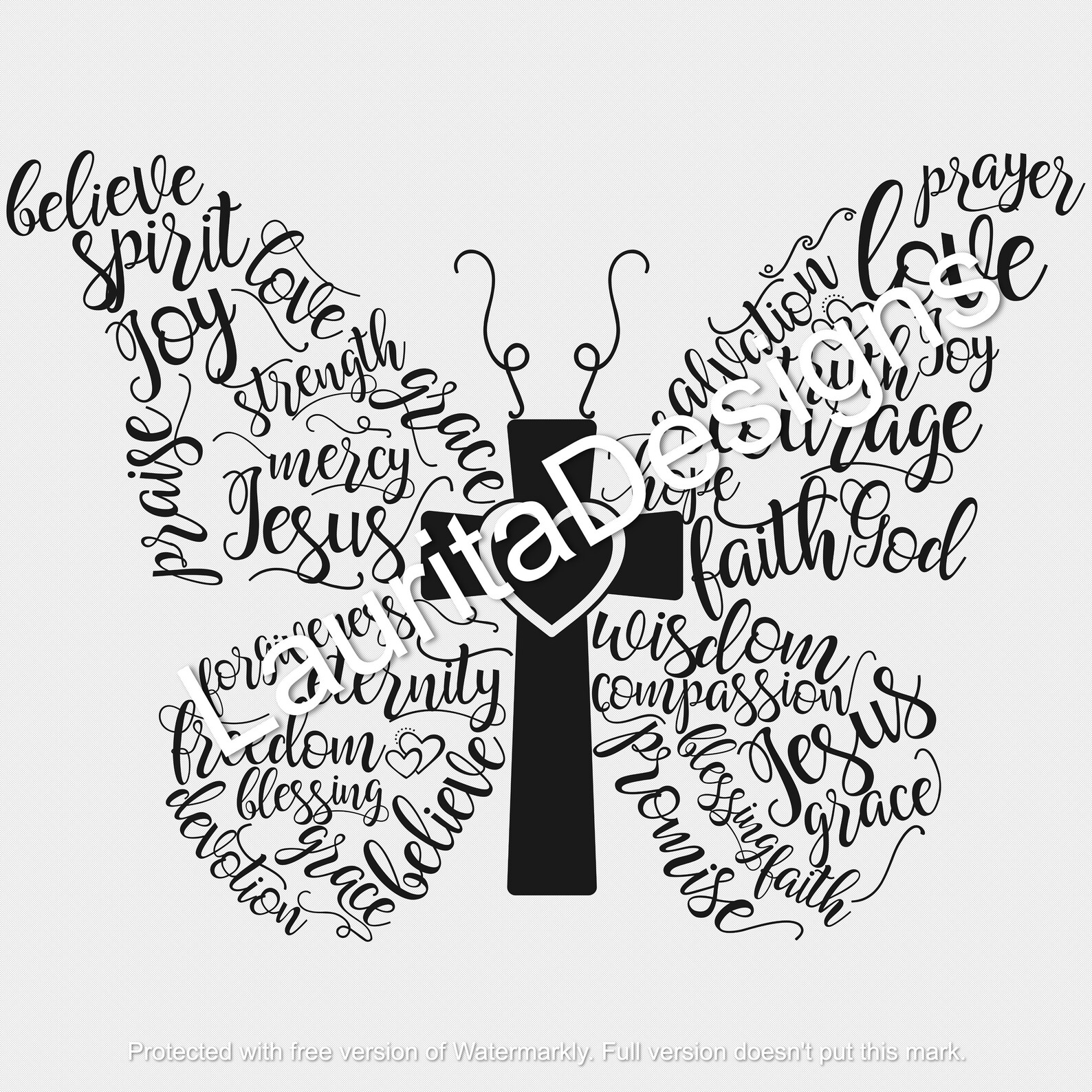 Christian Butterfly / Butterfly Words / Cross / Religious / Etsy