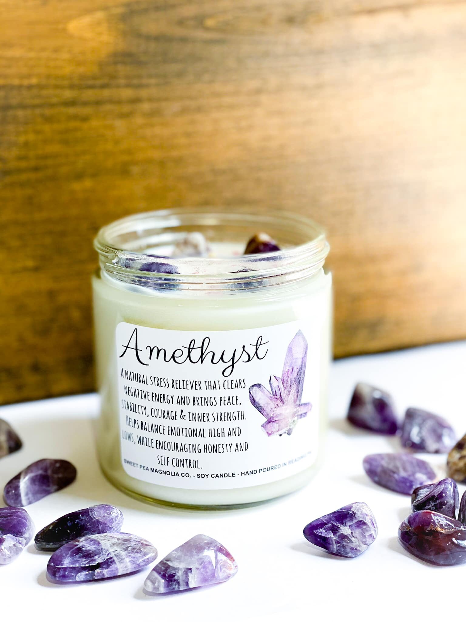 Amethyst Candle Crystal Infused Crystal Candle Wica Decor Etsy