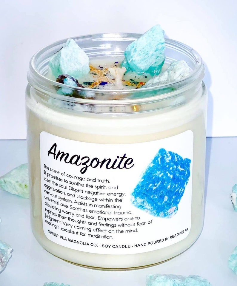 Amazonite Candle Crystal Infused Crystal Candle Wica Decor Etsy