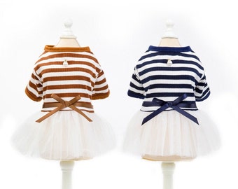 Lightweight Stripped Tutu Dress for Smaller Dogs, in Navy or Coffee sizes XS-XL