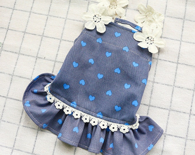 Denim and White Lace Dress With Hearts, for Small and Large Dogs XS-XL ...