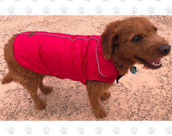 Waterproof Jacket, Fleece lined with Self-Fastening  Closures, Multiple Colors, Sm., Med.,& Lg Dogs. Personalization Included (Sizes XS-3XL)