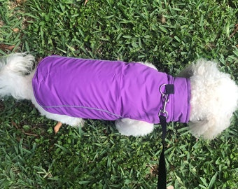 Lightweight Reversible Jacket for Small Dogs , Purple and Bright Pink, Self Fastening Closures & D-Ring ( S-XL)