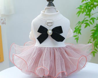 Vintage Chenille Dog Dress with. Velvet Bow and Tulle Skirt, Pets 3-25 lbs.