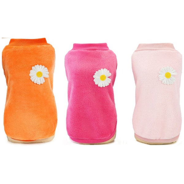 Super Soft, Plush, and Cozy Fleece Vest with Daisy Accent for Puppy's and Small Dogs 3-25 pounds. light Pink, Fuchsia, Orange (Small-2XL)