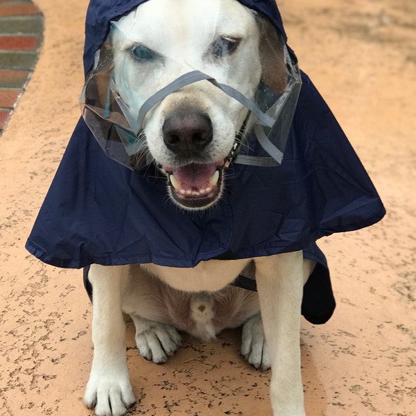 Rain Poncho With Harness Zipper, Waterproof, See-through Visor. Yellow, Navy, Teal, Red, for Small to Very Large Dogs (Sizes from Med - 4XL)