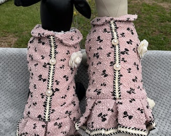 手作りのフェイクファー犬用ドレス：ピンククリスタルペットコート
