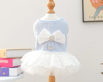 Vestido de tutú de chenilla suave para perro – Traje de princesa acogedor azul claro – Anilla en D y cierre a presión – Perros pequeños de 3 a 30 libras
