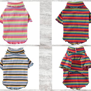Ribbed Cotton Dog Shirt: Striped Hi-Neck for Small Breeds