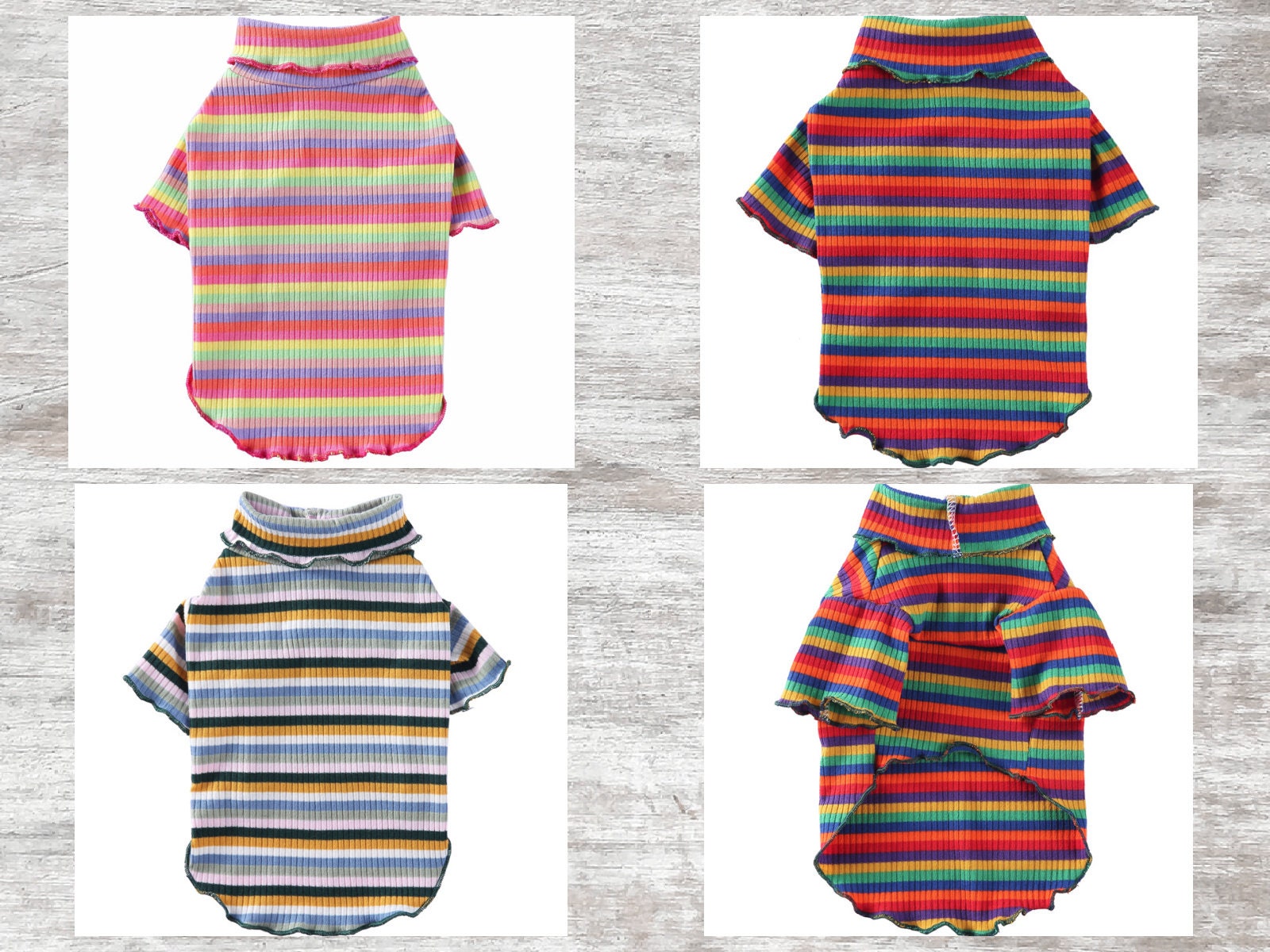 Ribbed Cotton Dog Shirt: Striped Hi-Neck for Small Breeds