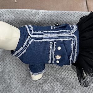 Vestito in denim per cani: tutù foderato in peluche, chiusura a scatto (3-25 libbre)