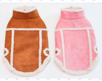 Cozy High Neck Sherpa Jacket for small dogs approx. 3-25 pounds. Snap closures, Leash Hole, Available in Pink or Coffee