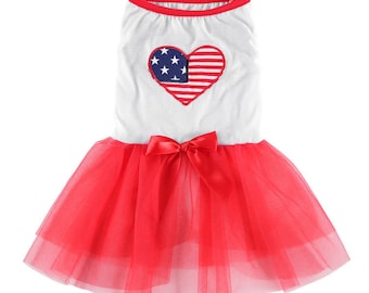 4 juillet Lightweight USA Flag Pet T-shirt Robe avec Tutu rouge pour les petits chiens.