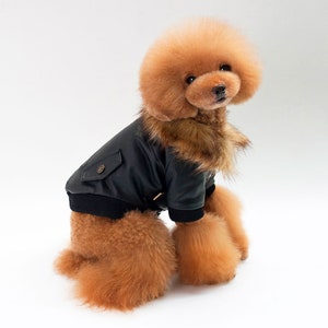 Bomber Jacket Black or Wine, For Small & Medium Sized Dogs, Snap Closures, Soft Furry Fleece Lining SM-2XL image 9