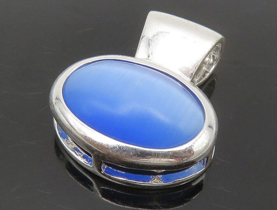 925 Sterling Silver - Cabochon Cut Blue Cat's Eye… - image 1
