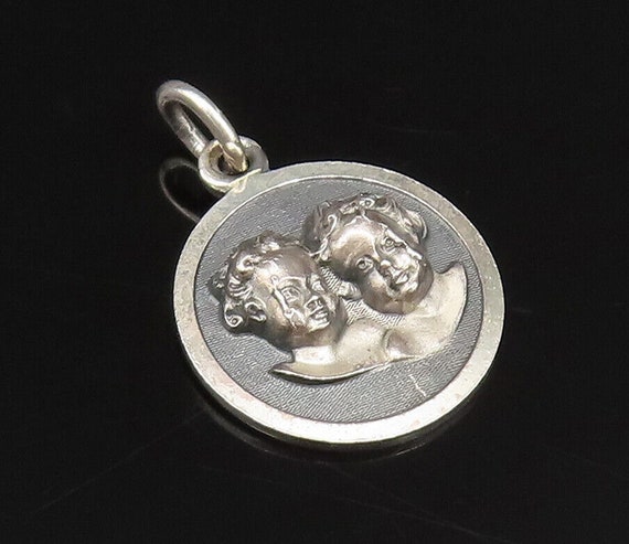 925 Sterling Silver - Vintage 3D Angelic Baby Hea… - image 1