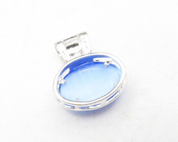 925 Sterling Silver - Cabochon Cut Blue Cat's Eye… - image 4