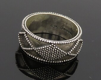 WOODS 925 Silver - Vintage Diamond Shape Pattern Band Ring Sz 8 - RG20444