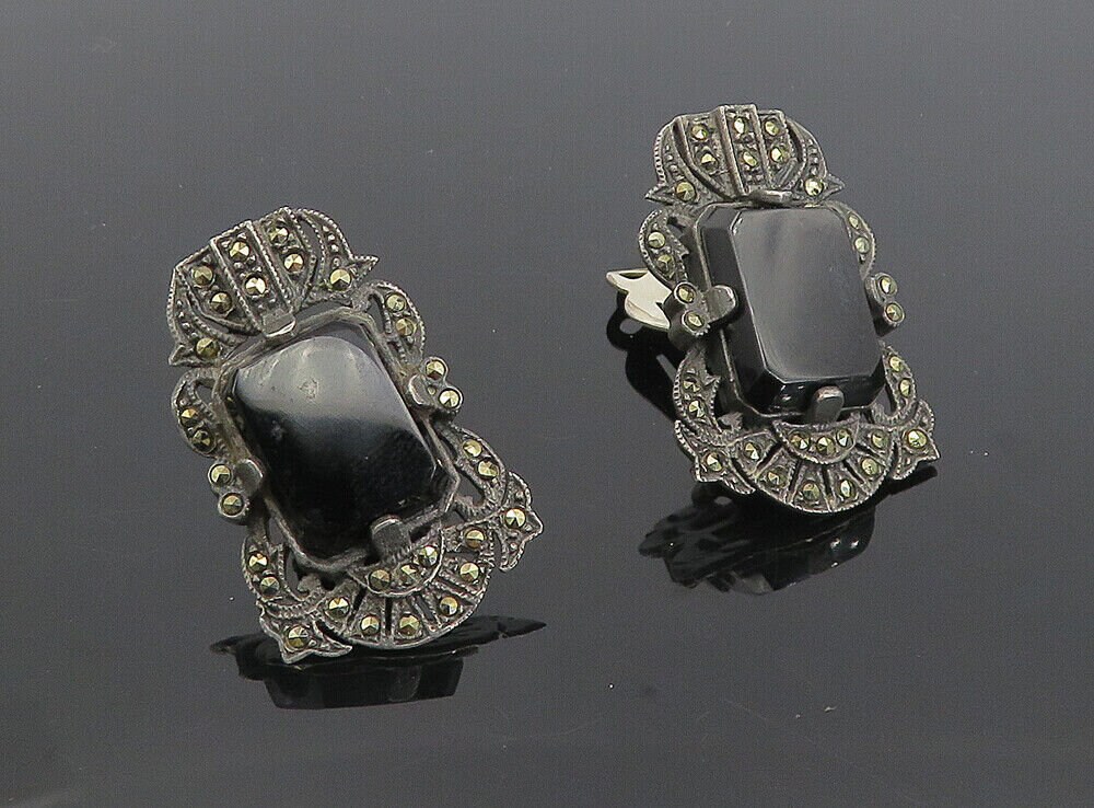 Antique black onyx earrings deals