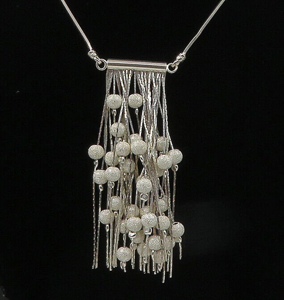 925 Sterling Silver - Vintage Shiny Beaded Chande… - image 1