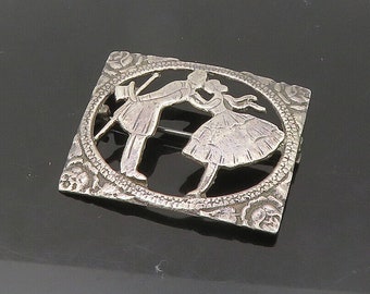 925 Sterling Silver - Vintage Antique Kissing Couple Love Brooch Pin - BP8397