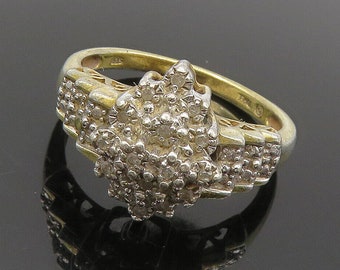 925 Sterling Silver - Genuine Diamonds Gold Plated Band Ring Sz 8 - RG15915