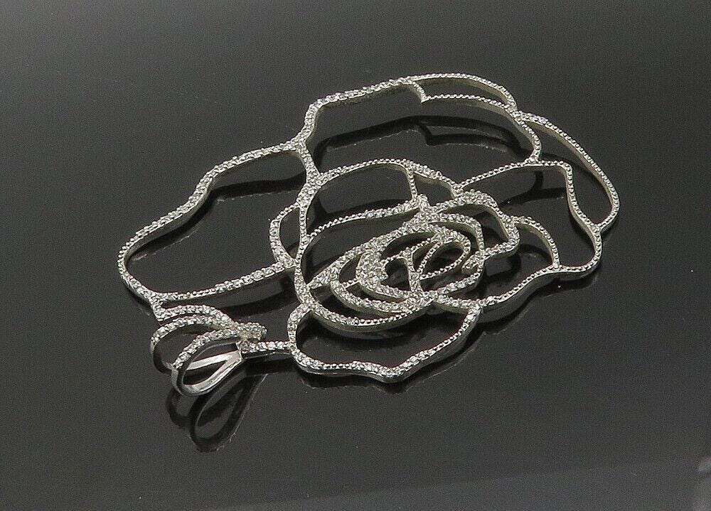 925 Sterling Silver Vintage Topaz Rose Flower Motif Large