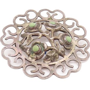 Broche vintage de plata de ley 925 con flor de turquesa antigua de México BP10954