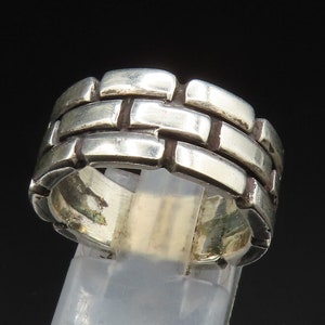 925 Silver - Vintage Brick Pattern Stone Wall Band Ring Sz 7.5 - RG24695