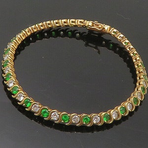 925 Sterling Silver - White & Green Topaz Gold Plated Chain Bracelet - BT6854