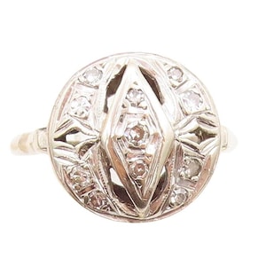 14K GOLD Vintage Genuine Diamonds Victorian Cutout Band Ring Sz 7 GR066