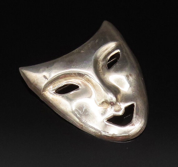 925 Sterling Silver - Vintage Carved Comedy Theat… - image 1