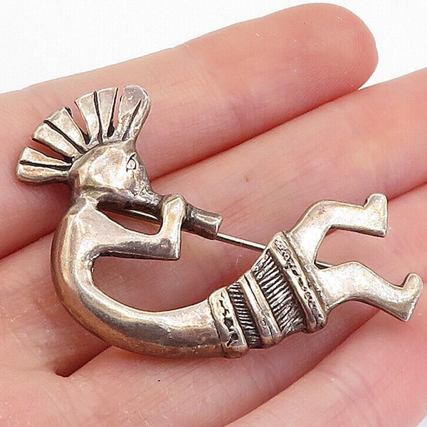 GLENN SANDOVAL NAVAJO 925 Silver - Vintage Kokopelli Dancer Brooch Pin - BP2813