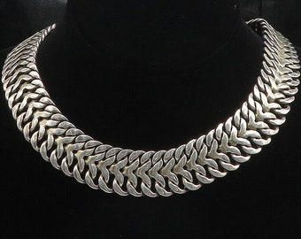 MEXICO 925 Sterling Silver - Vintage Heavy Modernist Chain Necklace - NE3023