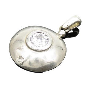 DESIGNER 925 Sterling Silver Vintage Cubic Zirconia Dome Pendant PT14910