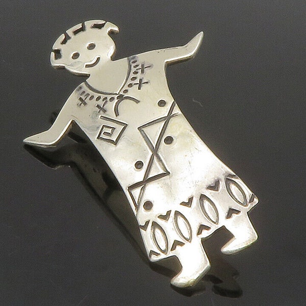 WILSON PADILLA NAVAJO 925 Silver - Vintage Etched Person Sweater Pin - TR1955