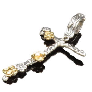 SHABLOOL ISRAEL 925 Silver Vintage Cultured Pearl Cross Pendant PT20859