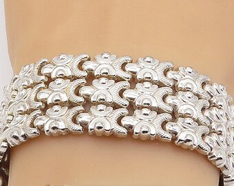 925 Sterling Silver - Vintage Shiny Three-Row Design Chain Bracelet - BT2396