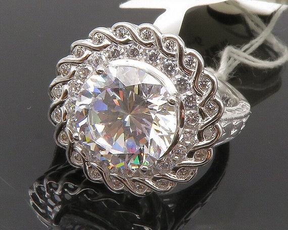 VANNA K. 925 Sterling Silver Cubic Zirconia Shiny Cocktail Ring Sz