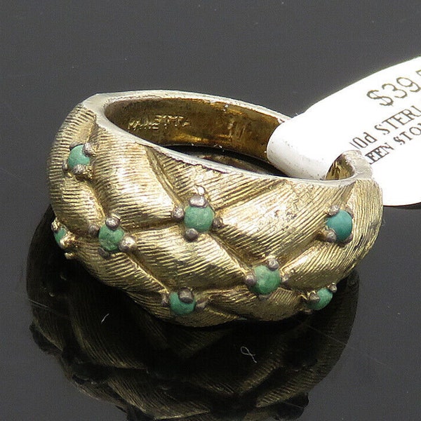 PANETTA 925 Silver - Vintage Turquoise Quilted Dome Band Ring Sz 7.5 - RG19860