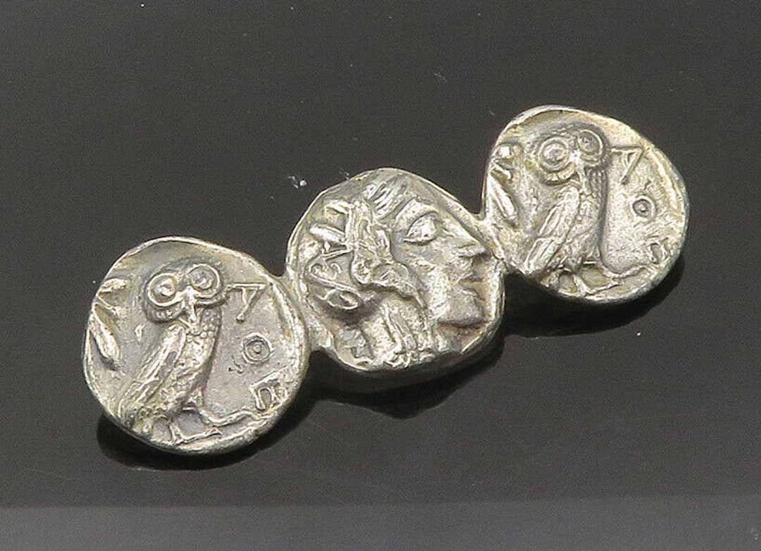 ALVA 925 Sterling Silver Vintage Alpha Theta Epsilon Owl Brooch Pin