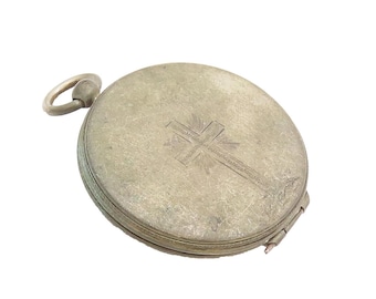 925 Sterling Silver Vintage Antique Etched Cross Watch Case (OPENS) TR3655